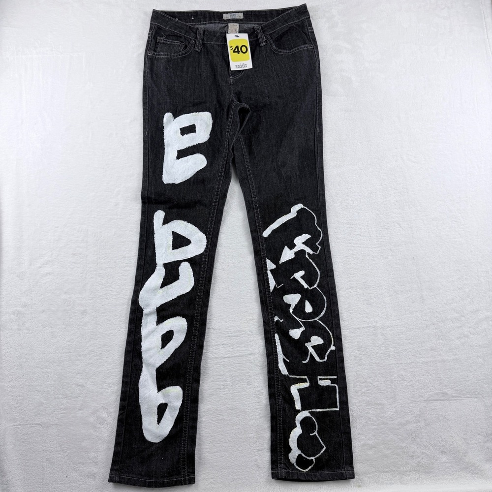 Y2K SO Graphic‎ Graffiti Skinny Jeans Emo Streetwear Black Womens 7